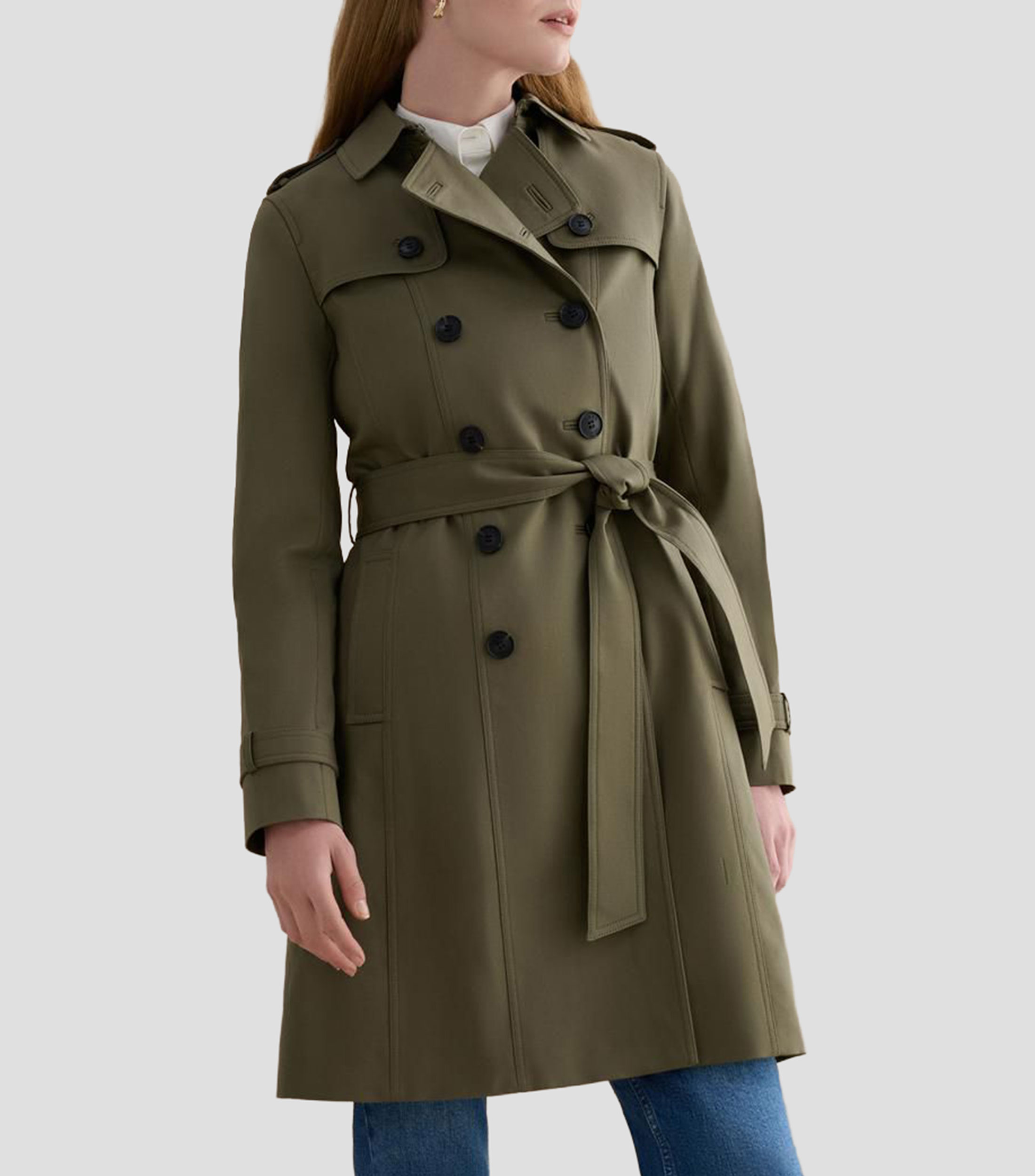 Gabardina tres cuartos con botonadura Mujer